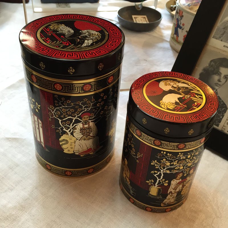 紅茶缶筒 チャイニーズデザイン 大小2個セット- soracoya（空小屋）