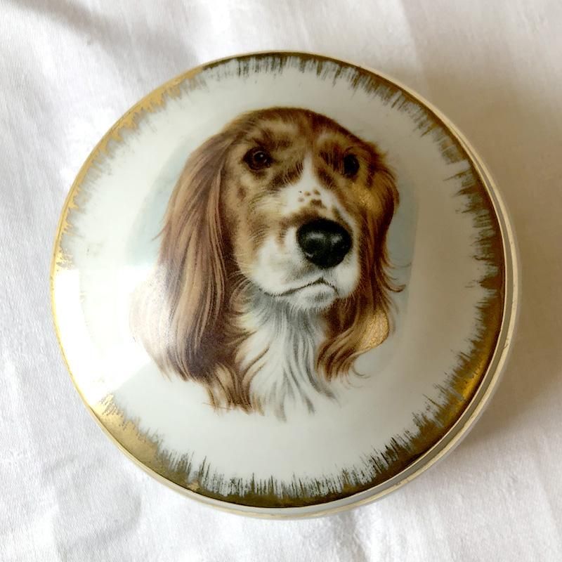 リモージュ 丸型ボンボニエール 小物入れ（犬）Limoges