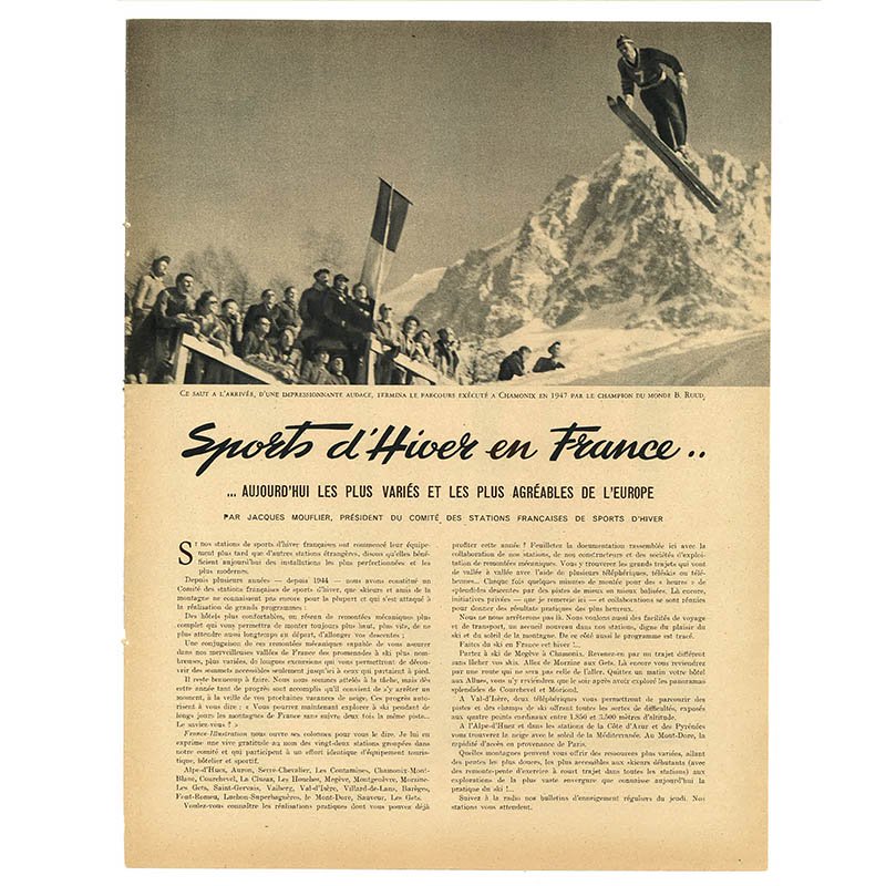 ヴィンテージフランス雑誌 1952年1月 1色スキー2p