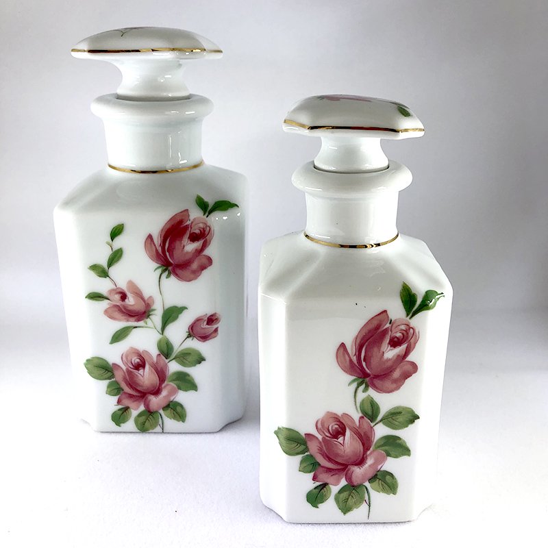 リモージュ 陶器蓋つき瓶 薔薇香水瓶（大小バラ売） Limoges-soracoya 