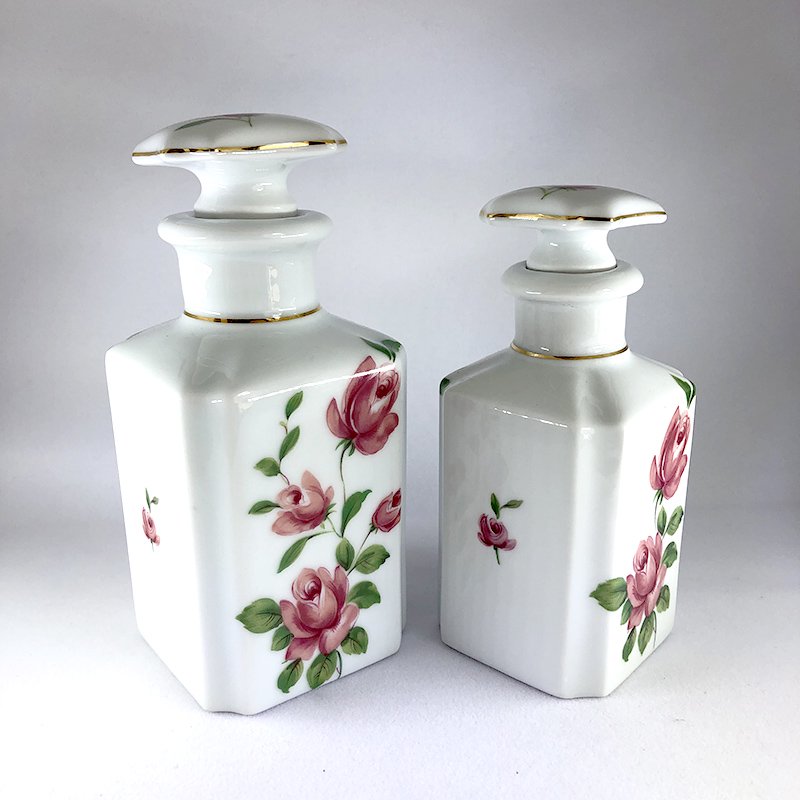 リモージュ 陶器蓋つき瓶 薔薇香水瓶（大小バラ売） Limoges-soracoya(空小屋）