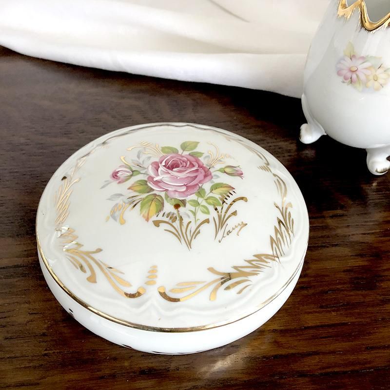 リモージュ 丸型ボンボニエール 小物入れ（バラ）Limoges