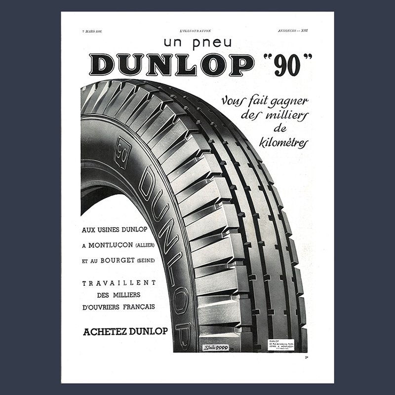 ヴィンテージ 雑誌広告 DUNLOP タイヤ モノクロ フランス雑誌ーsoracoya