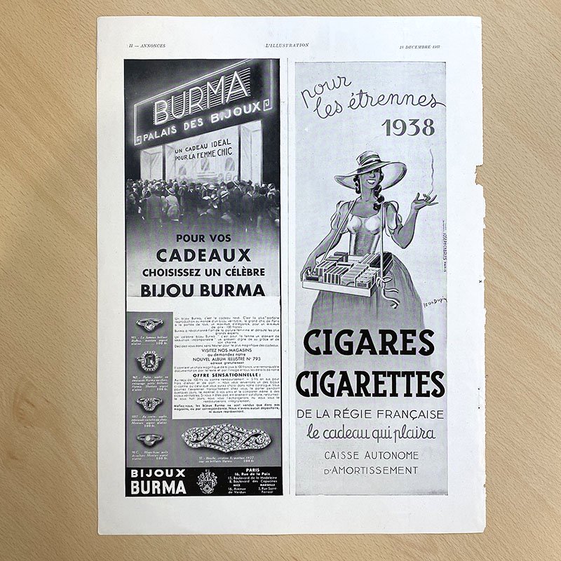 ヴィンテージ広告2P モノクロ 香水・タバコ（1937年12月仏）ーsoracoya