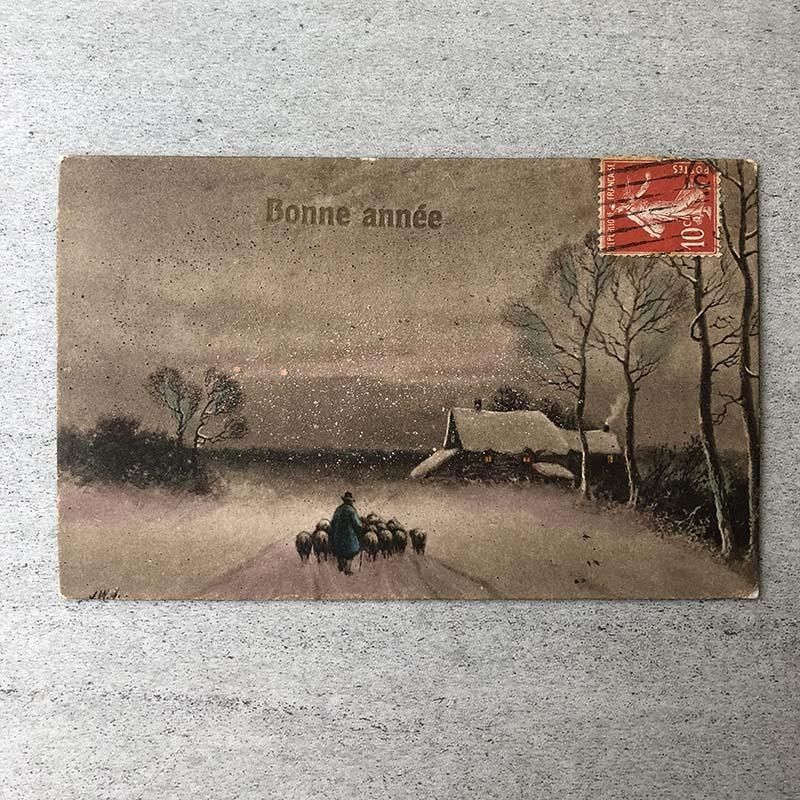 ポストカード Bonne annee 羊飼いイラスト1913 - soracoya（空小屋）