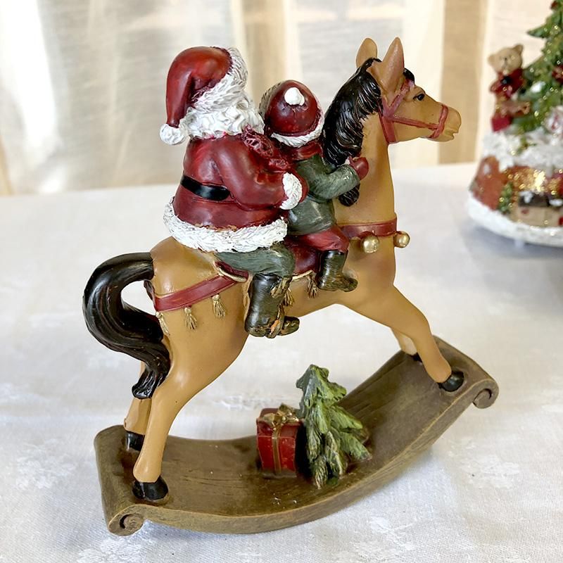 クリスマスの置物 揺れ木馬にまたがるサンタクロース- soracoya（空小屋）