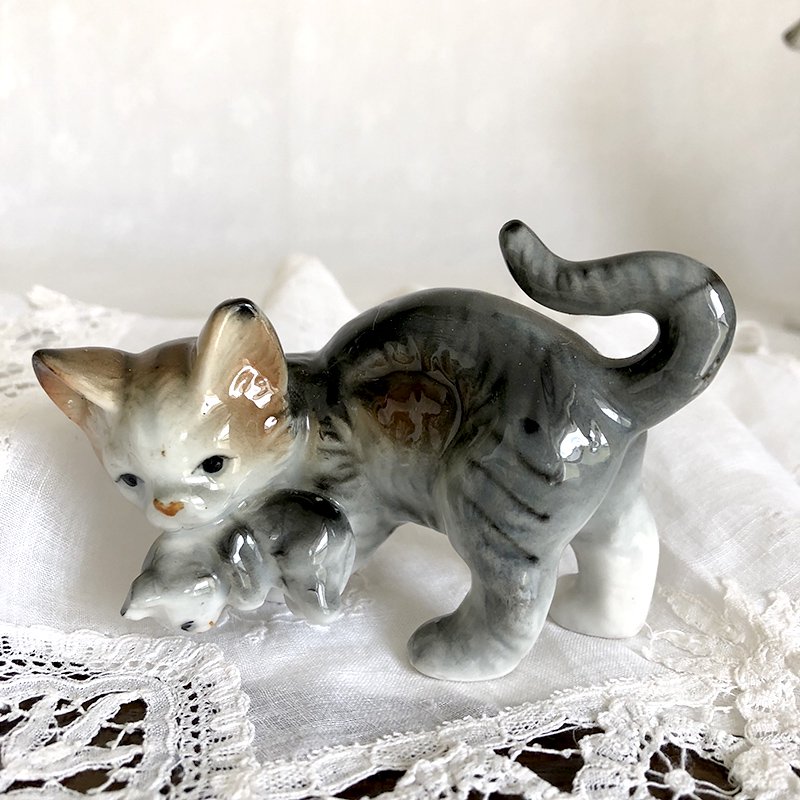 陶器置物 フィギュリン しま猫の親子- soracoya（空小屋）