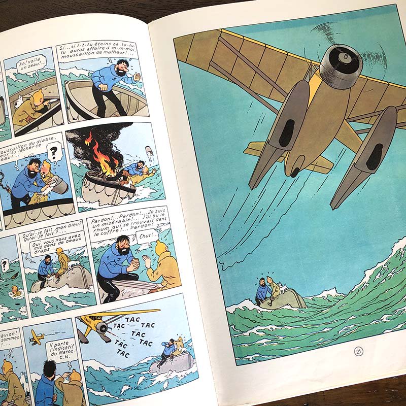 フランス古本 タンタンの冒険旅行 金のはさみのカニ コミック絵本ー 