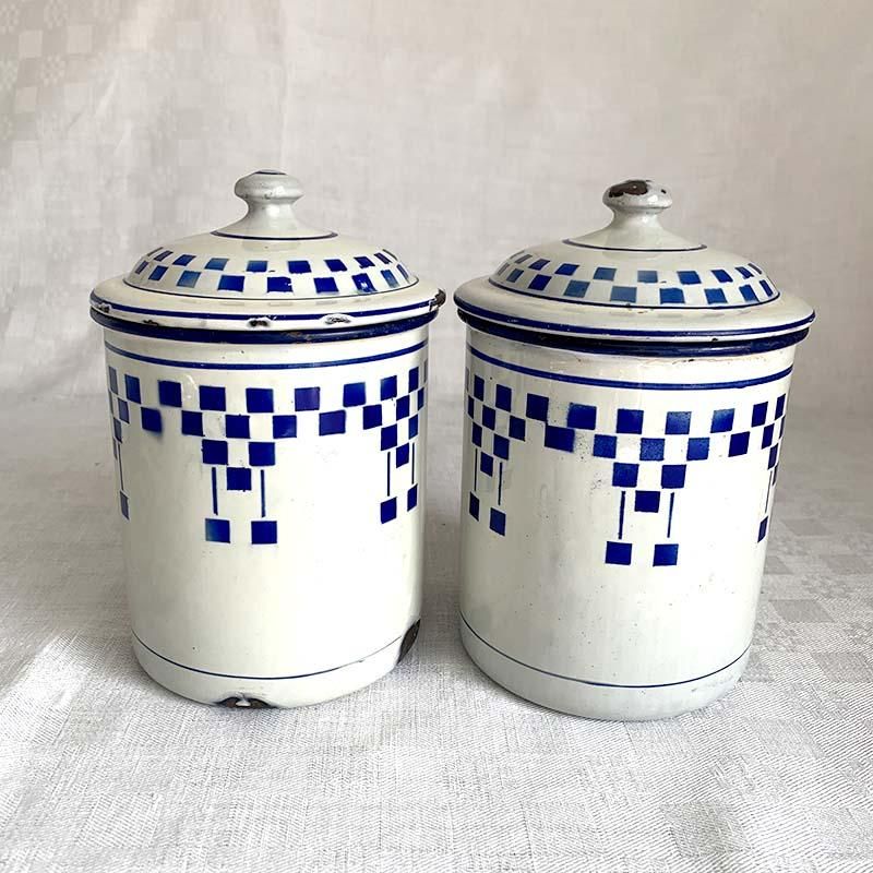 ホーローキャニスターネイビーチェッカー2個セット ホーローキャニスターネイビーチェッカー2個セット
