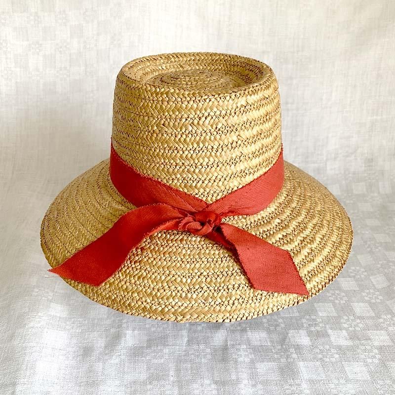 麦わら帽子 オレンジリボン 大きなつば 夏の帽子 - soracoya（空小屋）