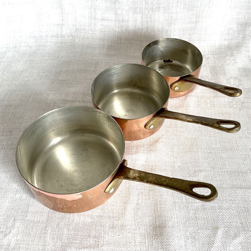 銅片手鍋 ソースパン 真鍮ハンドル 小ミニ３個セット -soracoya