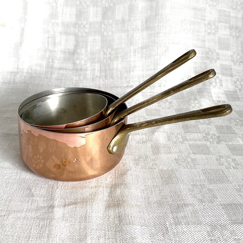 銅片手鍋 ソースパン 真鍮ハンドル 小ミニ３個セット -soracoya