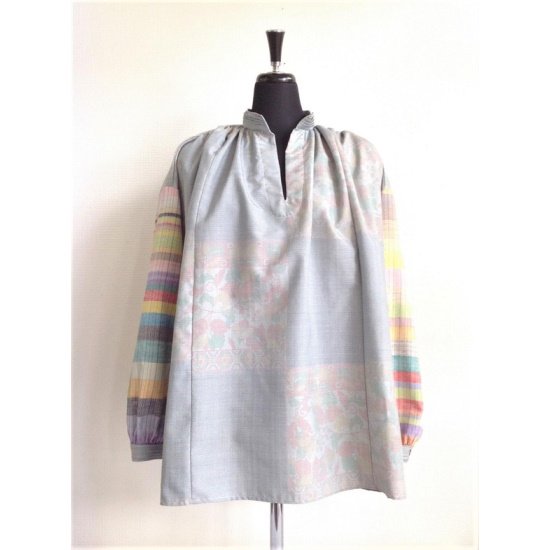 【塩沢織】伝統織物のトップブランド塩沢紬の洋服　ギャザーブラウス
