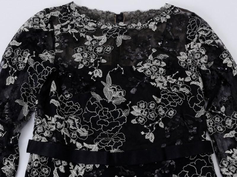 US4【SALE】シアー フローラルレース 長袖 ロングドレス
