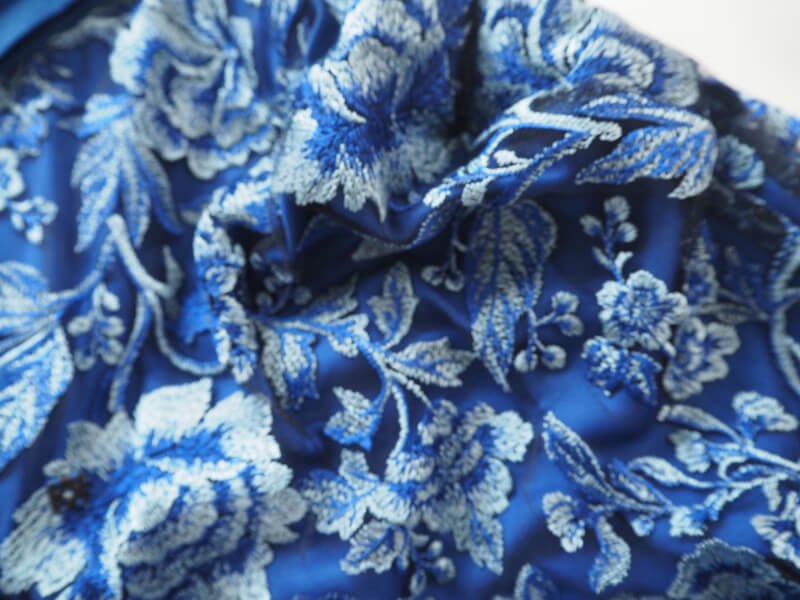 US6【SALE】フローラル刺繍 ワンショルダーロングドレス 青 ロイヤル 