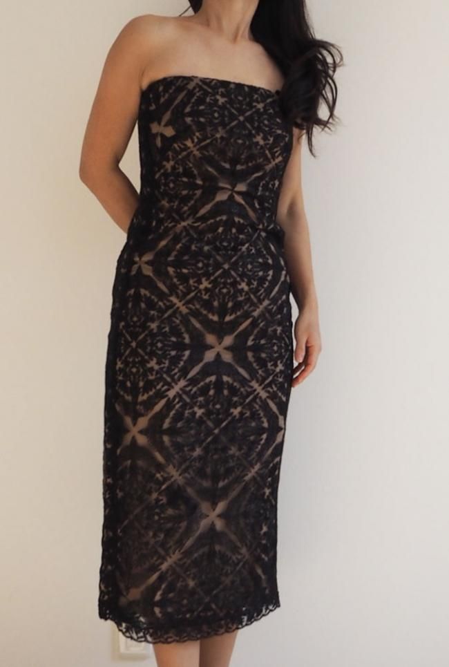 Us0sale ストラップレス クロス柄 ミディ丈ワンピース 黒 ヌード タダシ ショージ通販 Tadashi Dress Us0sale ストラップレス クロス柄 ミディ丈ワンピース 黒 ヌード タダシ ショージ通販 Tadashi Dress