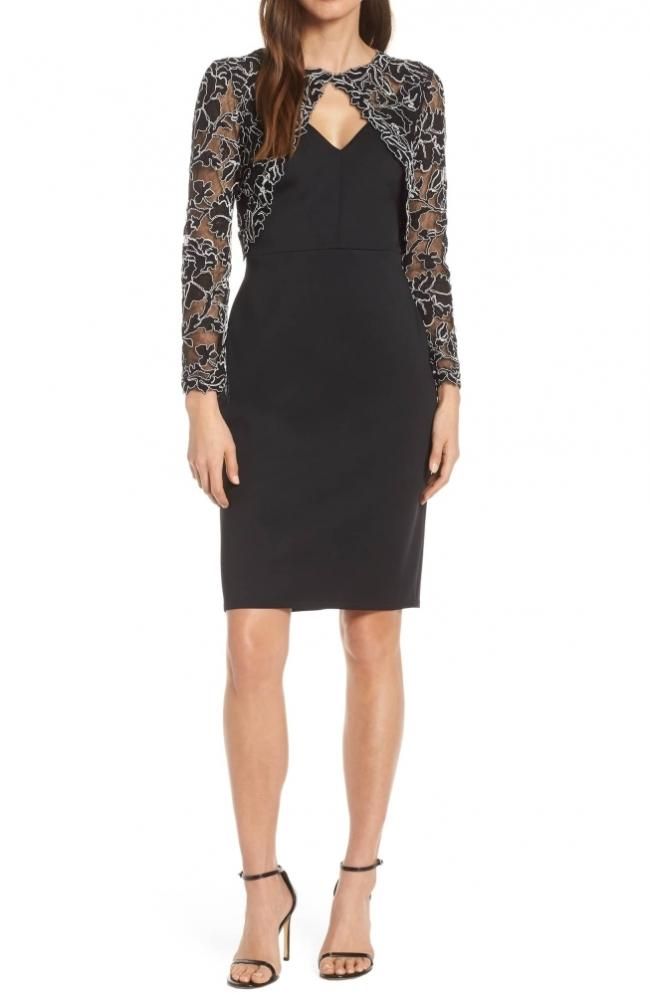DRESS BLACK ドレス フラワー レース ボレロ フリル ホワイト