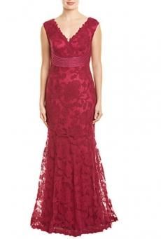 タダシショージ スパンコールレース ウエストクロス クレープ ロングドレス 赤 タダシショージ スパンコールレース ウエストクロス クレープ