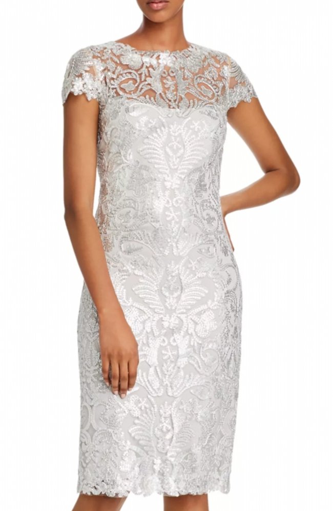Sale スパンコール キャップスリーブ シンメトリーレース エレガントワンピース Silver タダシ ショージ通販 Tadashi Dress Sale スパンコール キャップスリーブ シンメトリーレース エレガントワンピース Silver タダシ ショージ通販 Tadashi Dress