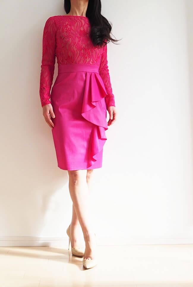 残りus4のみ Taffeta Vバック エレガントレース フリルワンピース ピンク タダシ ショージ通販 Tadashi Dress 残りus4のみ Taffeta Vバック エレガントレース フリルワンピース ピンク タダシ ショージ通販 Tadashi Dress