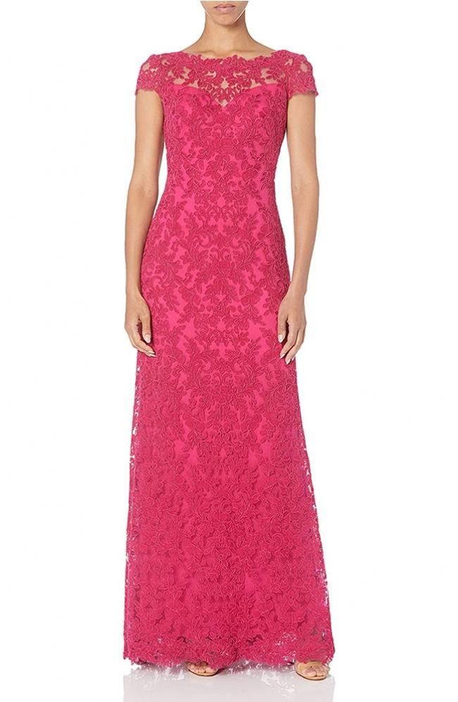 【新品】タダシショウジ US10 美しいローズピンクのロングレースドレス 新品】タダシショウジ US10 美しいローズピンクのロングレースドレス