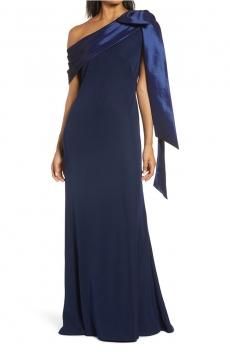 TADASHI SHOJI　タダシショージ　ワンショルダー　リボン　ドレス　紺色 TADASHI SHOJI タダシショウジ ネイビー肩リボンワンショルダー