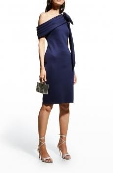 TADASHI SHOJI　タダシショージ　ワンショルダー　リボン　ドレス　紺色 TADASHI SHOJI タダシショウジ ネイビー肩リボンワンショルダー