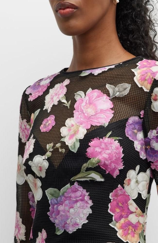 サイズ限定！US6【SALE】花柄アップリケ 長袖 レースシース
