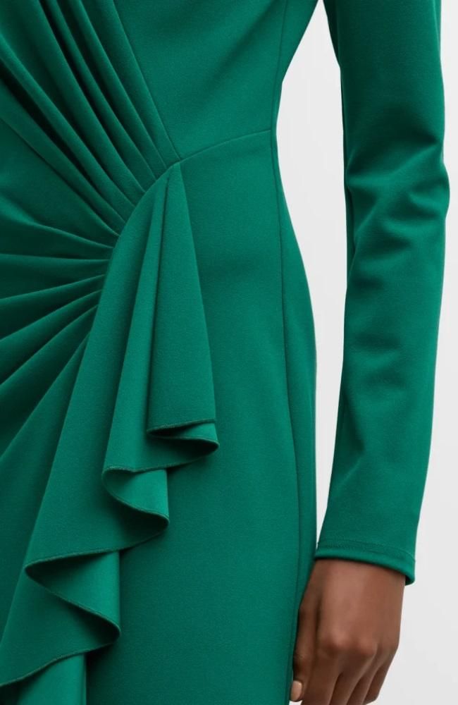 S【SALE】Vネック ロングスリーブ フリルドレープ ロングドレス