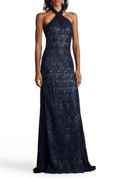TADASHI SHOJI タダシショウジ ネイビーVネックロングドレス