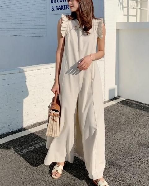 LINEN SHOULDER FRILL ROMPERS