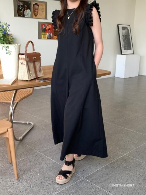 LINEN SHOULDER FRILL ROMPERS