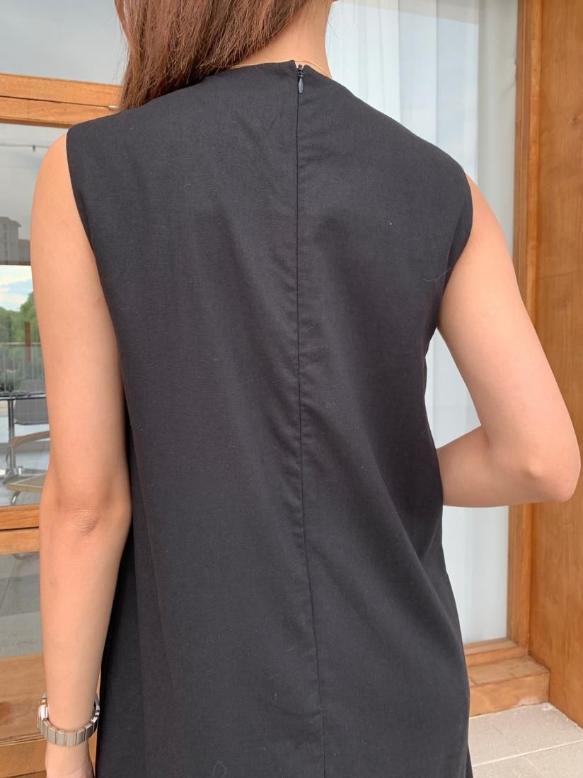 ペプラムリネンドレス ブラック PEPLUM LINEN DRESS BLACK - BIRTHDAY BASH