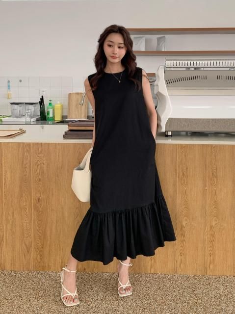 PEPLUM LINEN DRESS BLACK