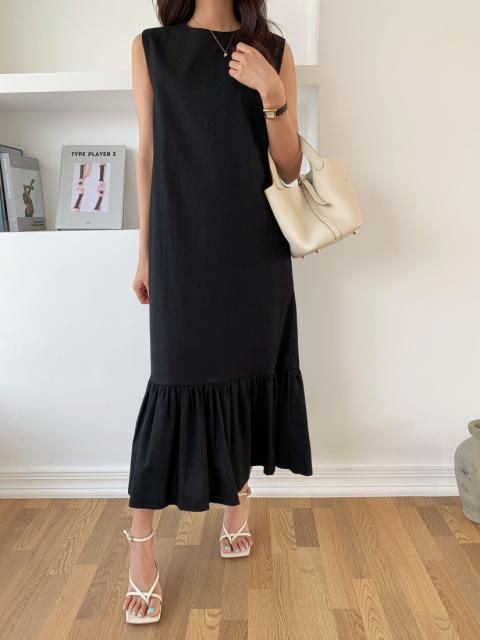PEPLUM LINEN DRESS BLACK
