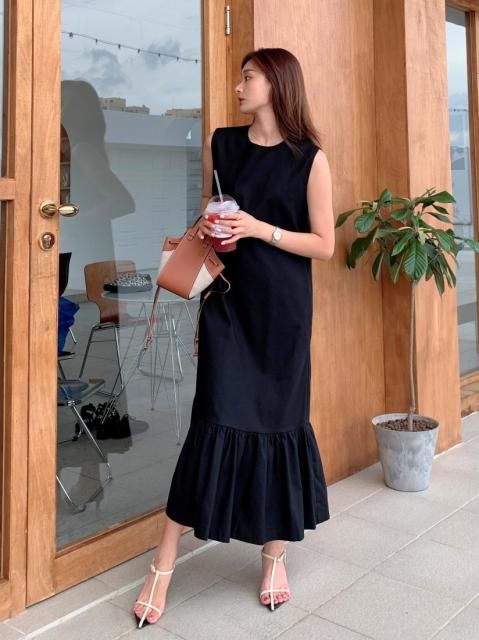 PEPLUM LINEN DRESS BLACK