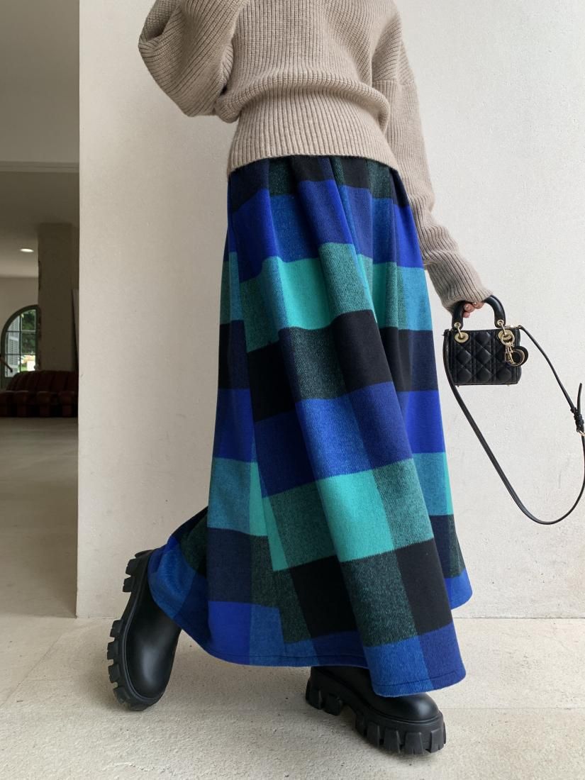 PATTERN CHECK VOLUME LONG SKIRT - BIRTHDAY BASH