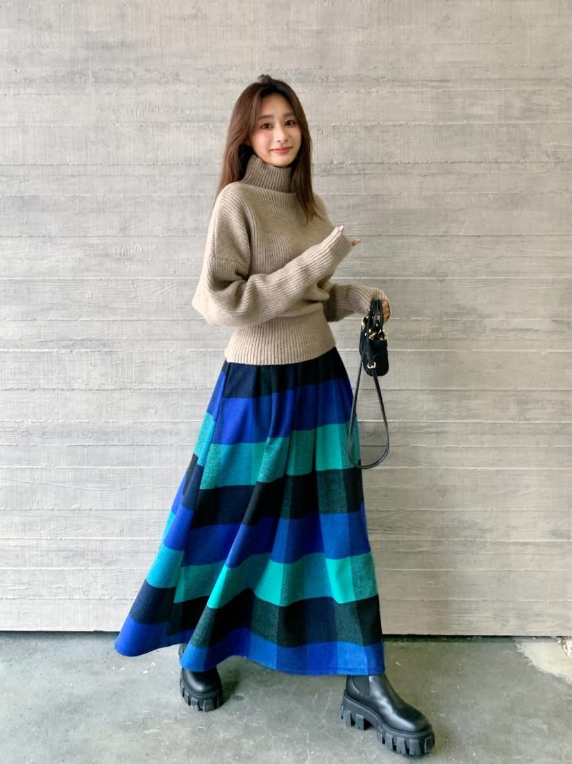 PATTERN CHECK VOLUME LONG SKIRT - BIRTHDAY BASH