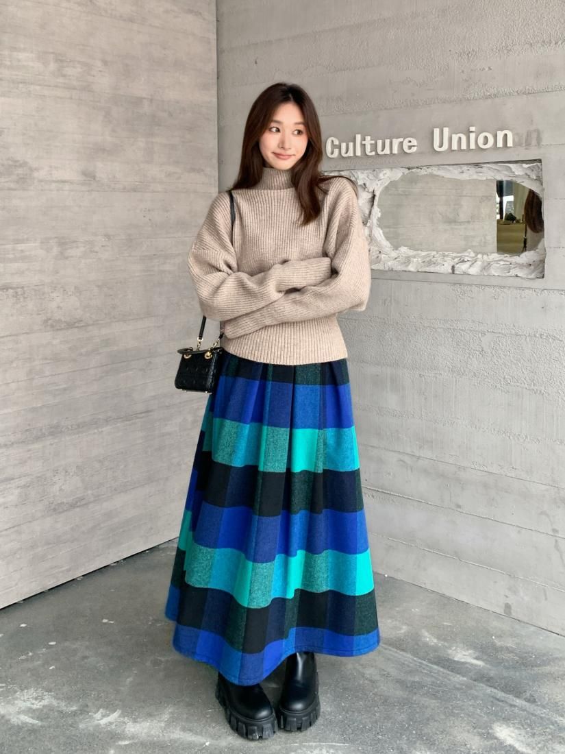 PATTERN CHECK VOLUME LONG SKIRT - BIRTHDAY BASH