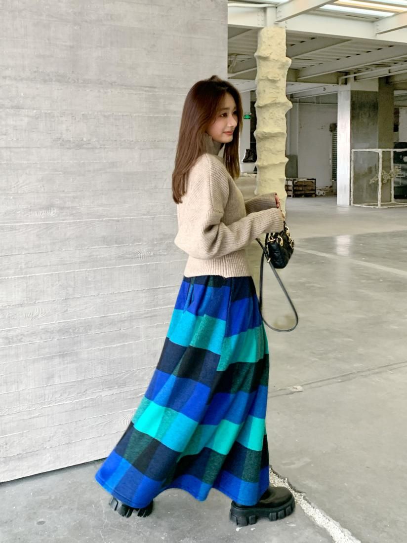 PATTERN CHECK VOLUME LONG SKIRT - BIRTHDAY BASH