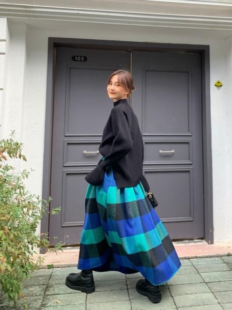 PATTERN CHECK VOLUME LONG SKIRT