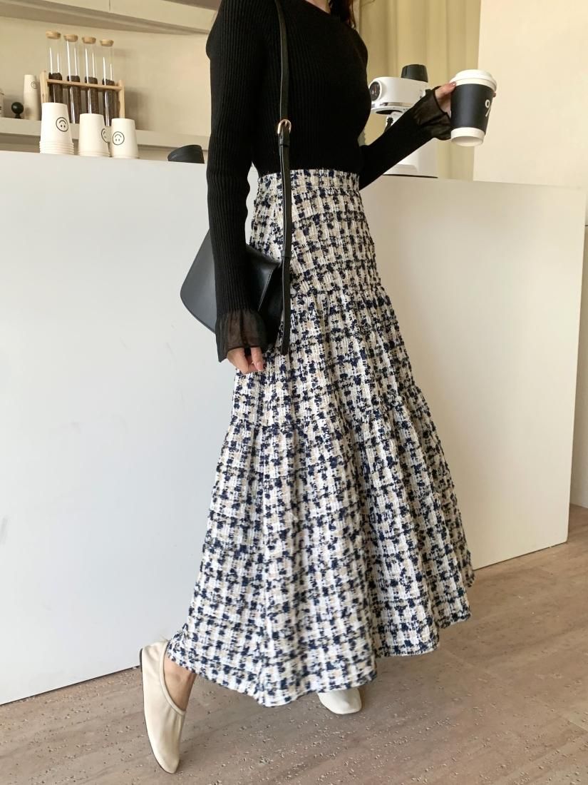 NAVY TWEED MIDI SKIRT - BIRTHDAY BASH