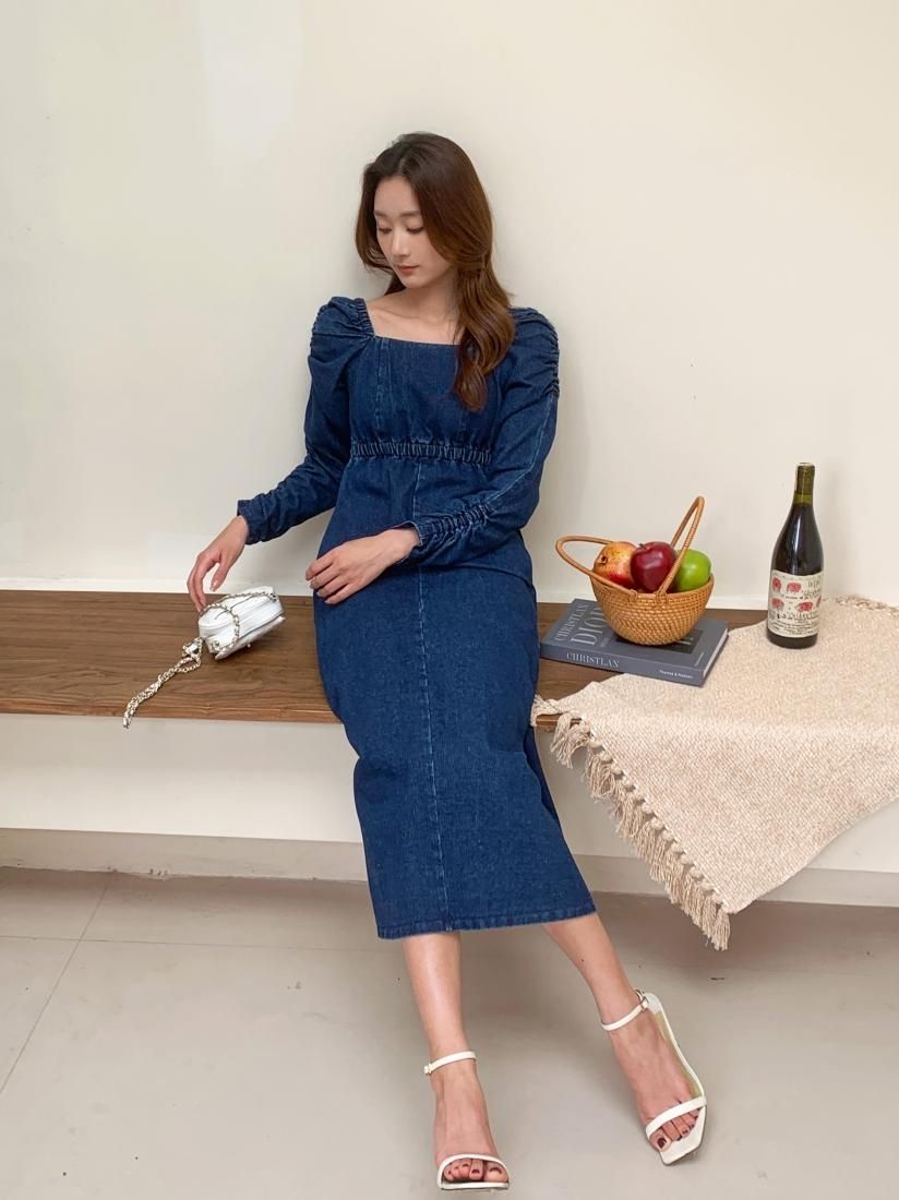 PUFF SHOULDER DENIM DRESS - BIRTHDAY BASH