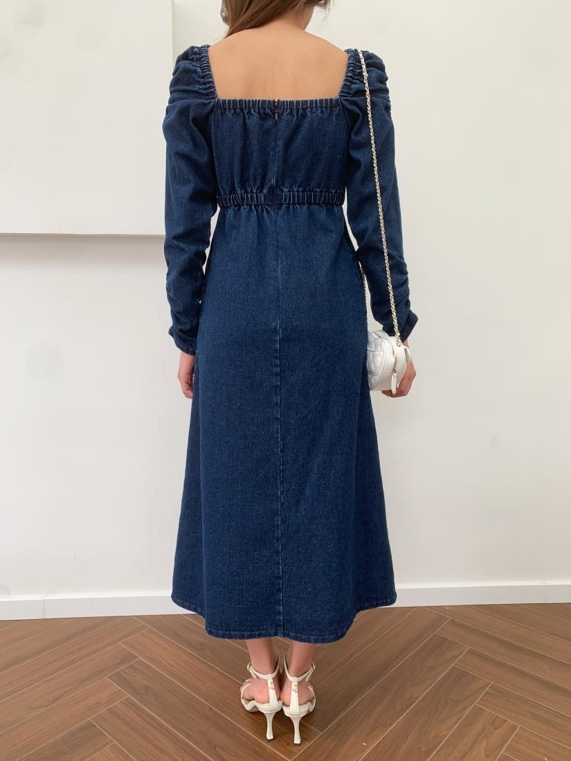 誠実 DRESS DENIM SHOULDER PUFF - BASH BIRTHDAY ワンピース