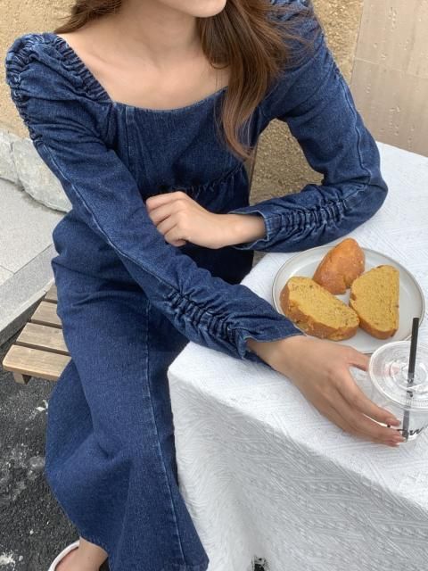 PUFF SHOULDER DENIM DRESS