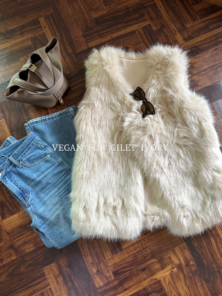 国内正規品】 毛皮/ファーコート VEGAN FUR GILET IVORY/birthday bash