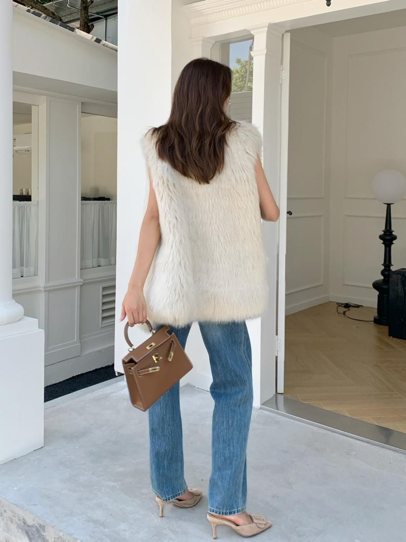 【受注生産】VEGAN FUR GILET IVORY - BIRTHDAY BASH