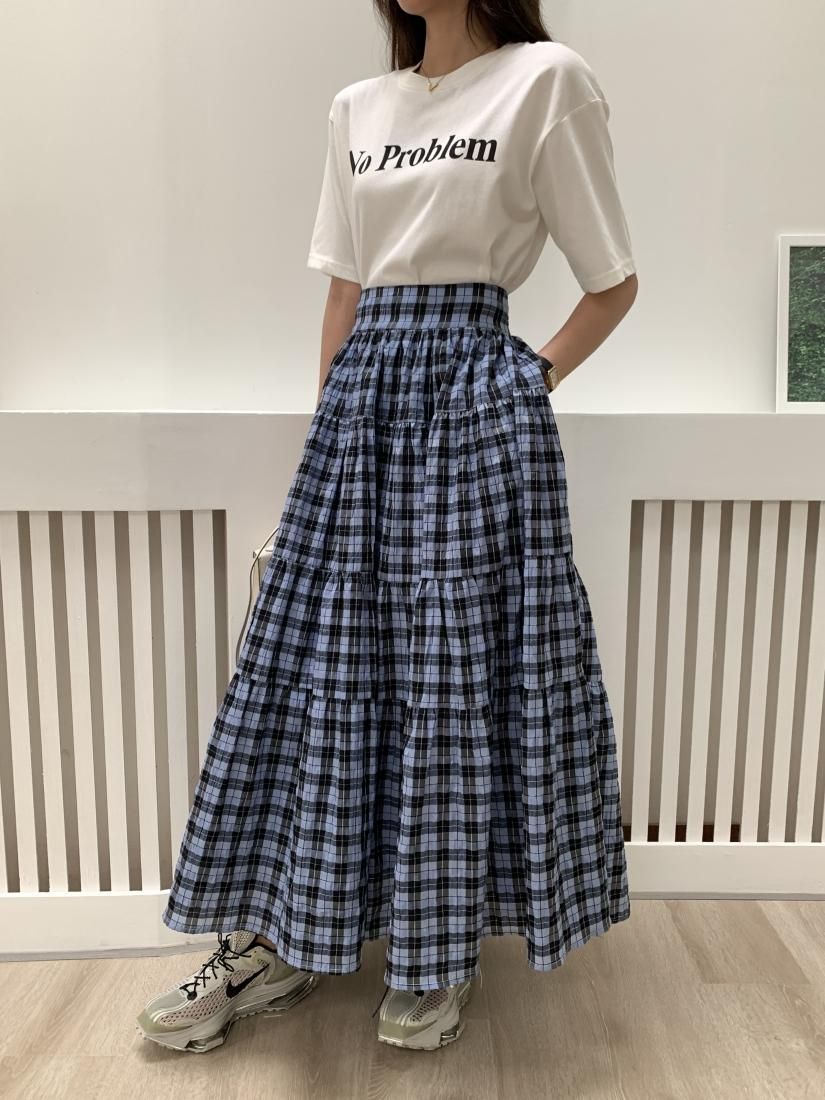 ロングスカート バースデーバッシュ チェック Lala TIERED SKIRT