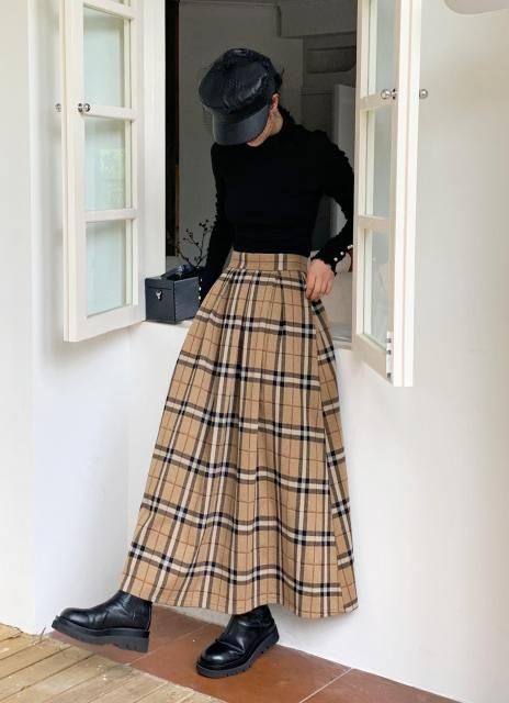 CHECK FLARE SKIRT
