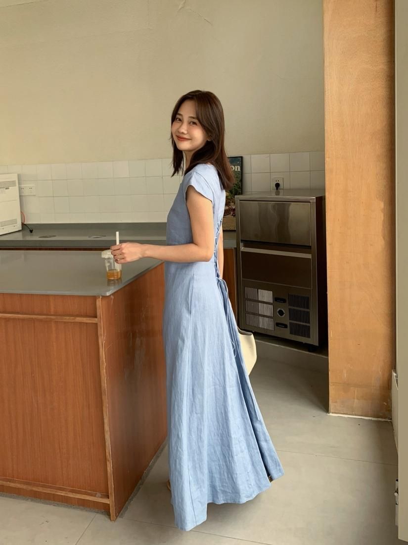 LINEN BACK LACE UP DRESS - BIRTHDAY BASH